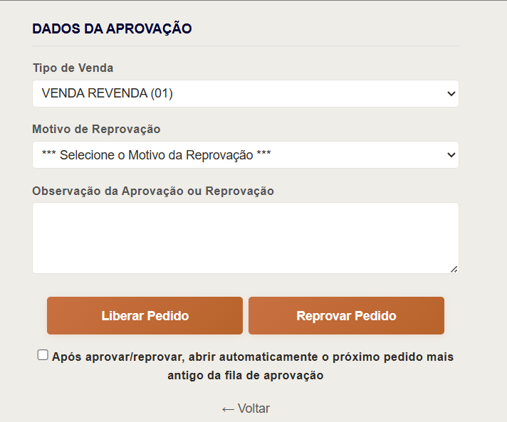 Consulta de Pedidos Aguardando Aprovação do Supervisor