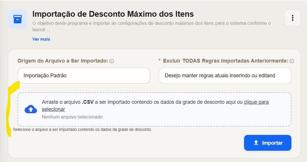 Nova experiência para seleção e envio de arquivos nas importações